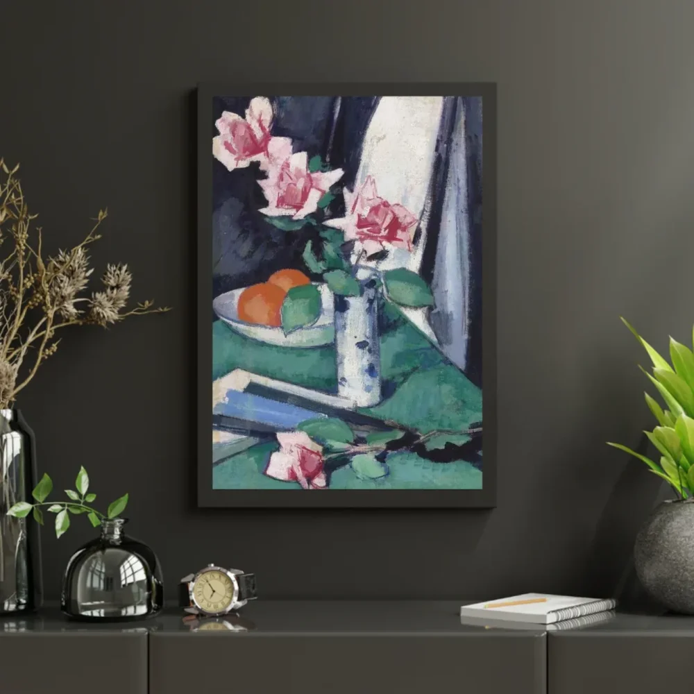Pintar por números Rosas rosas y naranjas en un jarrón azul y blanco – foto 3