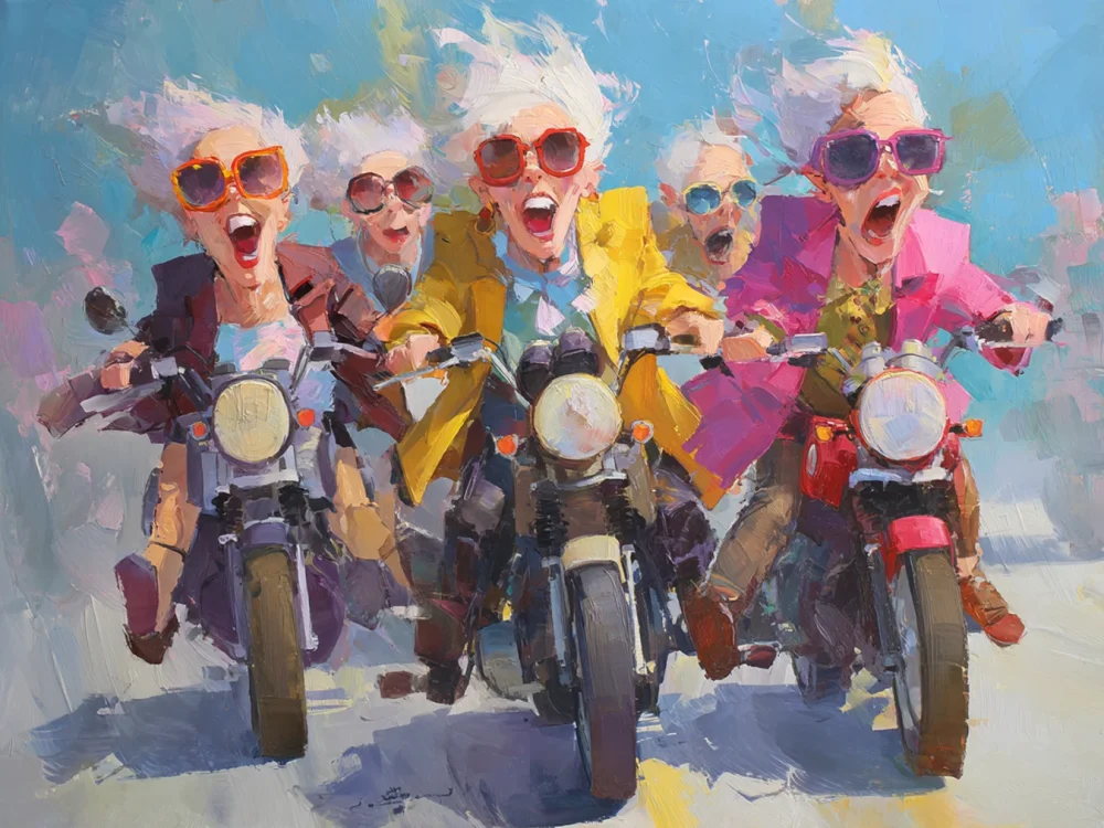Pintar por números Señoras alegres en moto – foto 2