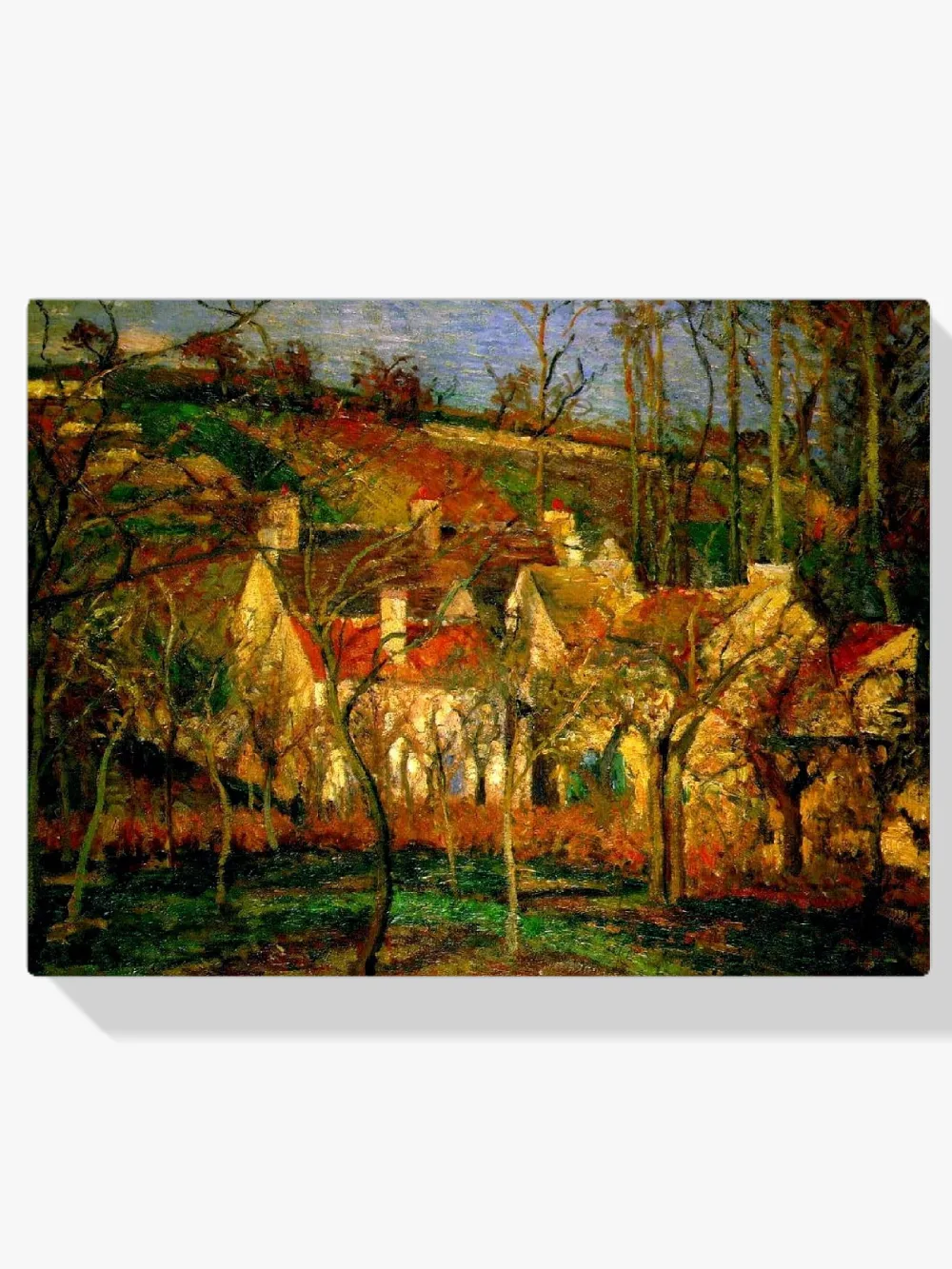 Pintar por números Tejados rojos, rincón de un pueblo, invierno