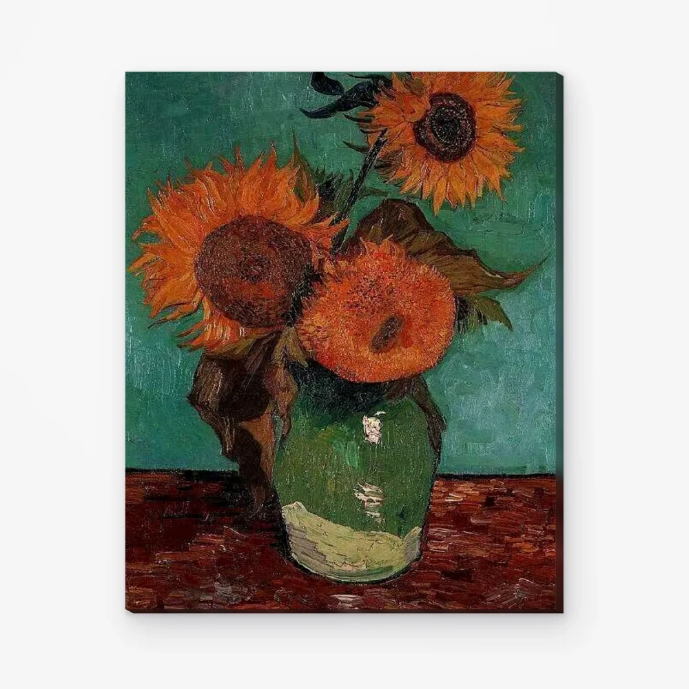 Pintar por Números - Tres girasoles en un jarrón