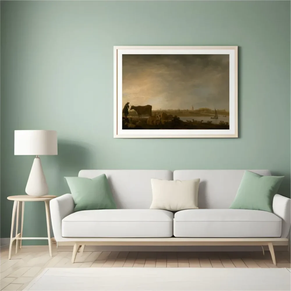 Pintar por números Vista de Vianen con pastor y ganado junto al río – foto 4