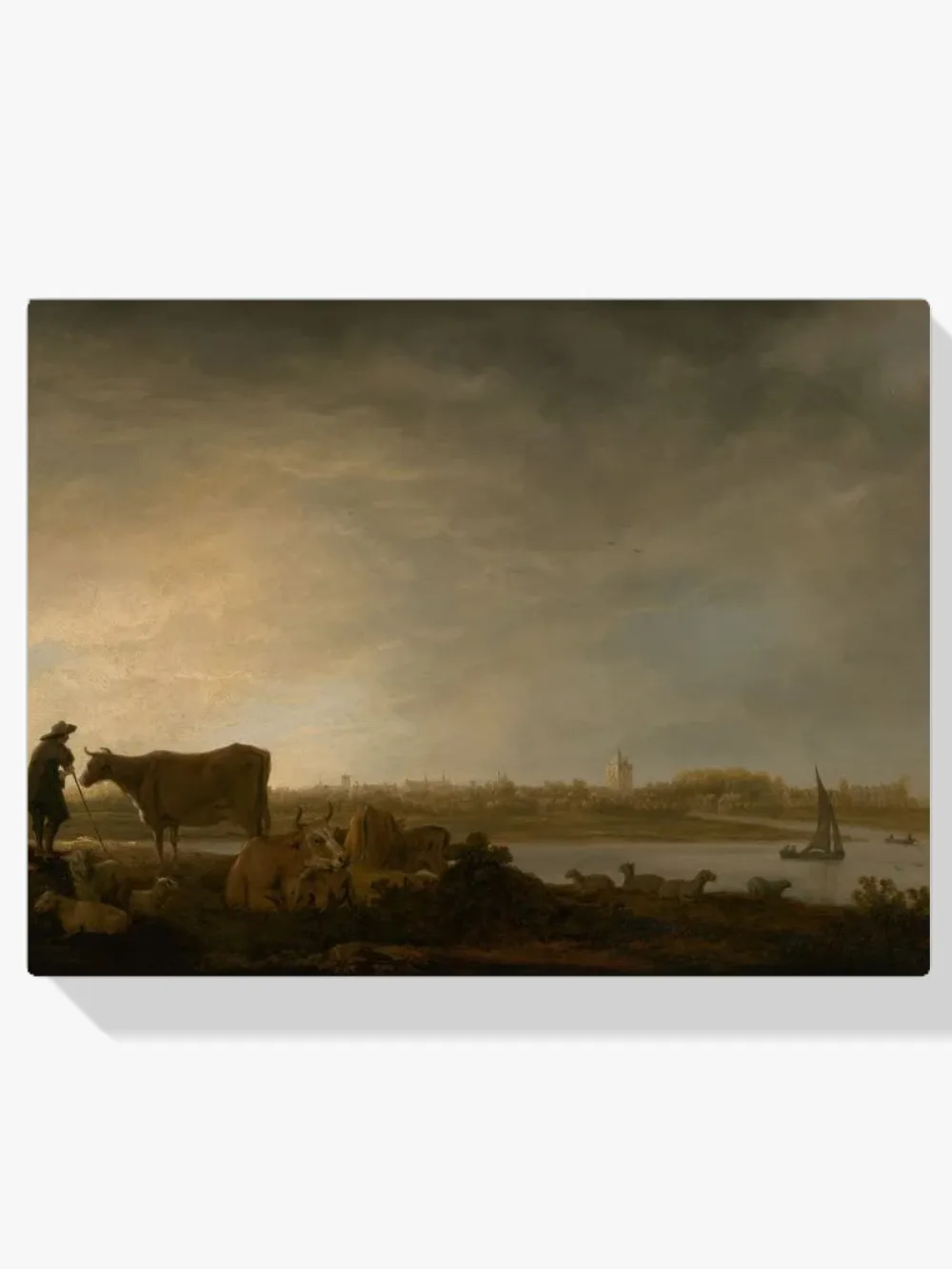 Pintar por números Vista de Vianen con pastor y ganado junto al río