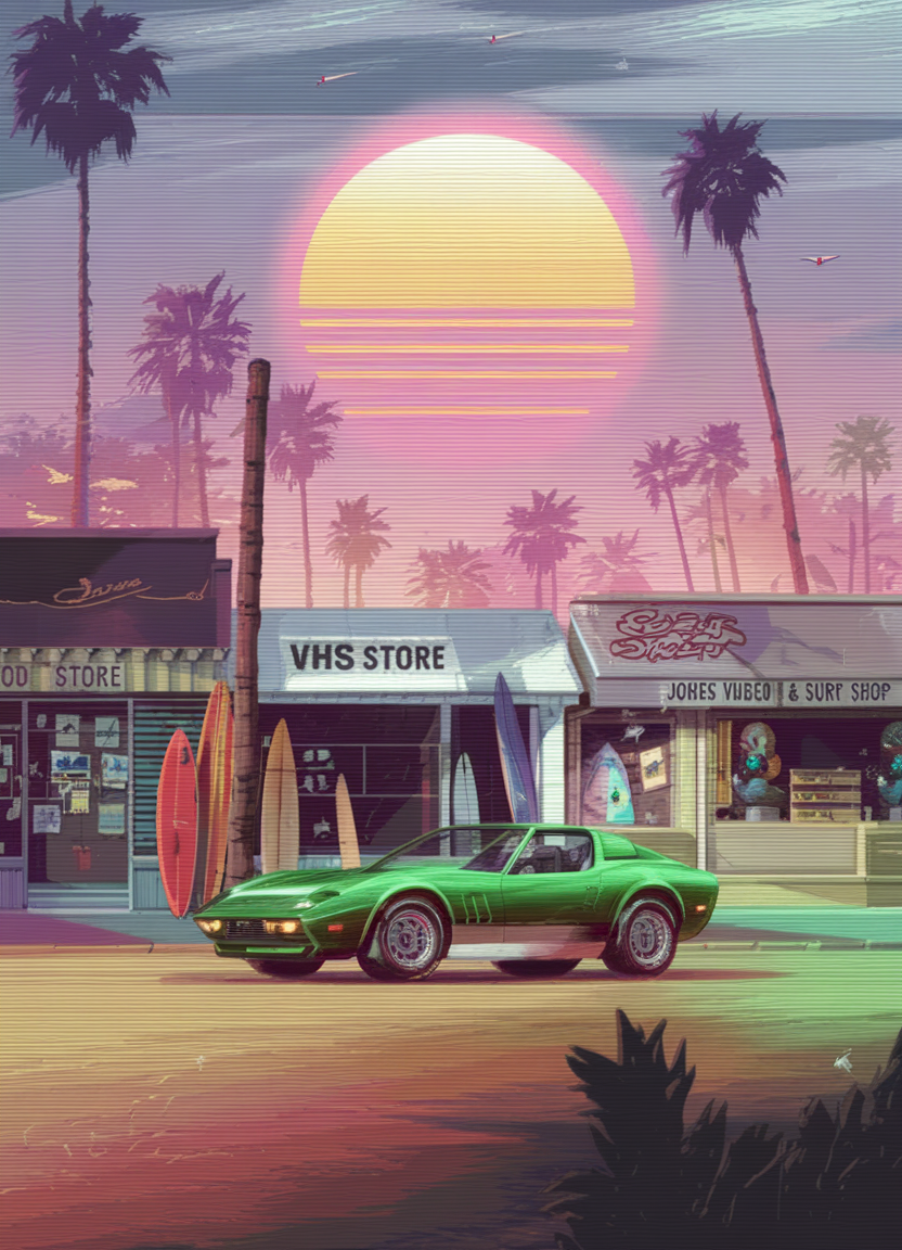 Póster retro de un coche deportivo